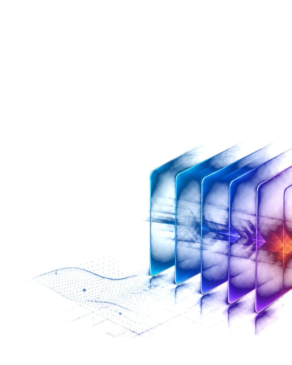 A glowing glass shield with a tick, standing on a wave of light